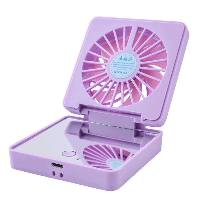 ハンディファン パープル メイクアップミラー ファン コンパクトファンミラー 鏡とミニファン 卓上扇風機 拍卖