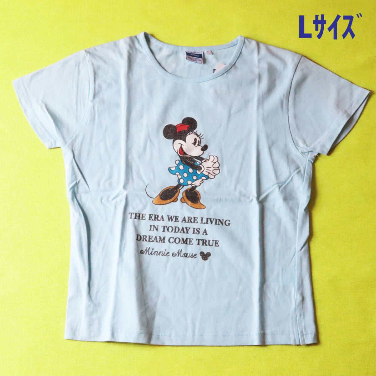 han135 半袖Tシャツ tシャツ カットソー ミニーマウス Lサイズ 水色 ブルー バックプリント 夏 レディース拍卖