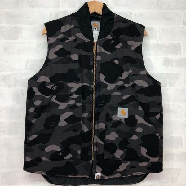 A BATHING APE × Carhartt アベイシングエイプ カーハート 1stカモ ダック地 中綿ベスト SIZE: M ブラック MH632023072503拍卖