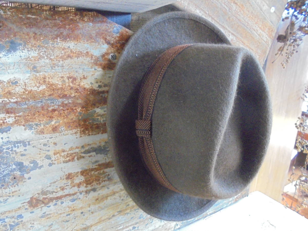 【スペイン製フェルト中折れ子供ハット】ウール100%羊毛ハンチング帽子ベレー帽キャップシルクハット古道具アンティーク古着ヴィンテージ拍卖