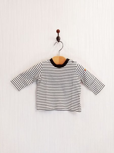 KU0475 ○送料無料 古着 miki HOUSE ミキハウス キッズ 七分袖 カットソー サイズ70cm 白 ボーダー クルーネック 左肩スナップボタン拍卖