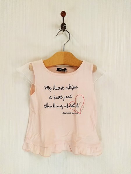 KU0608 ○送料無料 古着 COMME CA ISM コムサイズム キッズ プリント ノースリーブシャツ サイズ100A ピンク フリル レース ハート柄拍卖