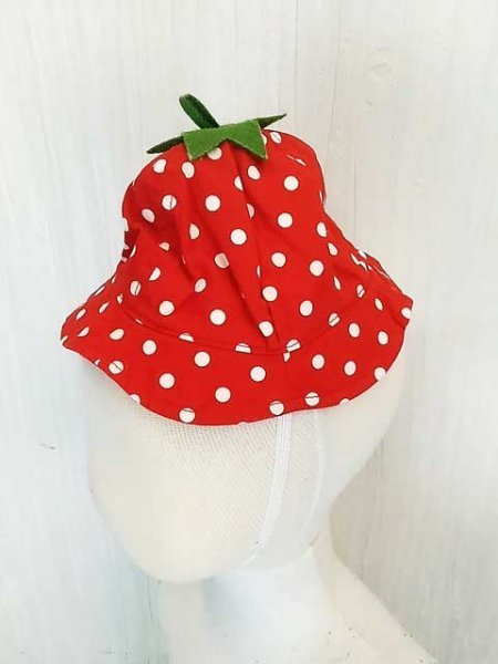 KU0851 ○送料無料 古着 ベビー 帽子 綿100% サイズ40cm 赤 白 緑 水玉模様 イチゴ チューリップハット 汗止め ゴム有 日よけ拍卖