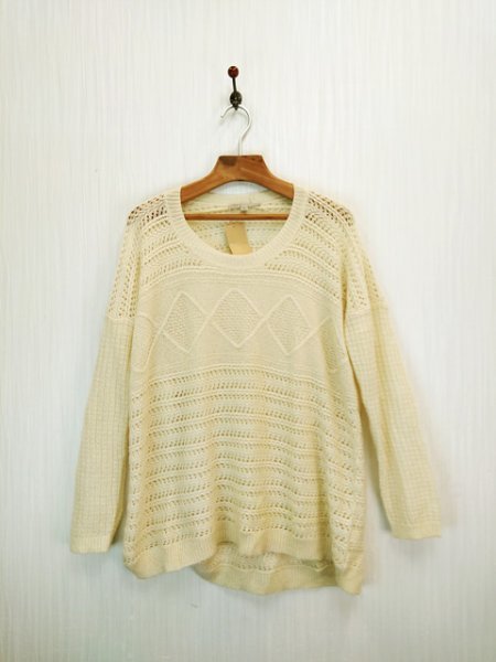 LU0475 ○送料無料 古着 GAP ギャップ メンズ ニット プルオーバー M~Lサイズ アイボリー 透かし編み 重ね着 春秋 クルーネック拍卖
