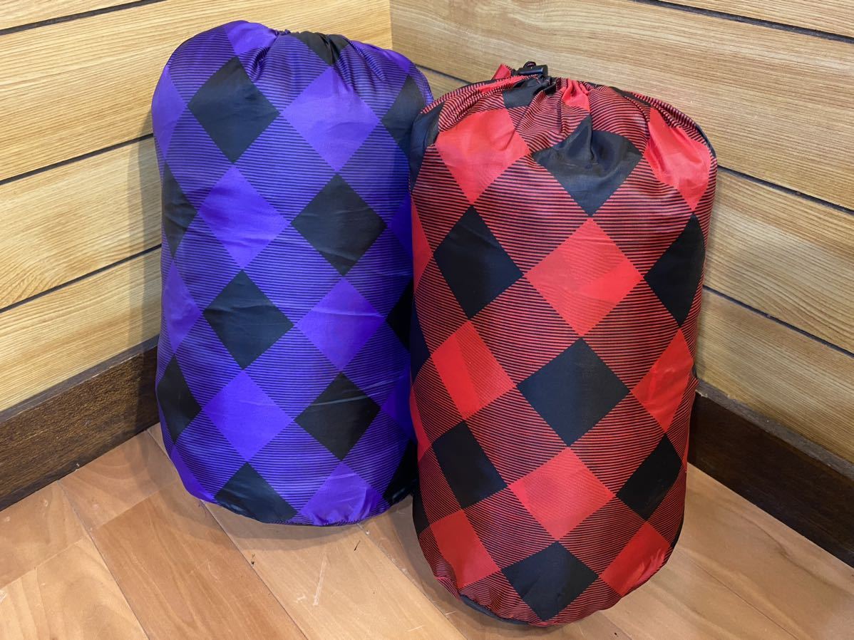 美品! 2個セット Alpine アルパインデザイン シュラフ 寝袋 紫 赤 チェック柄 180cm スリーピングバッグ 在庫2セット拍卖