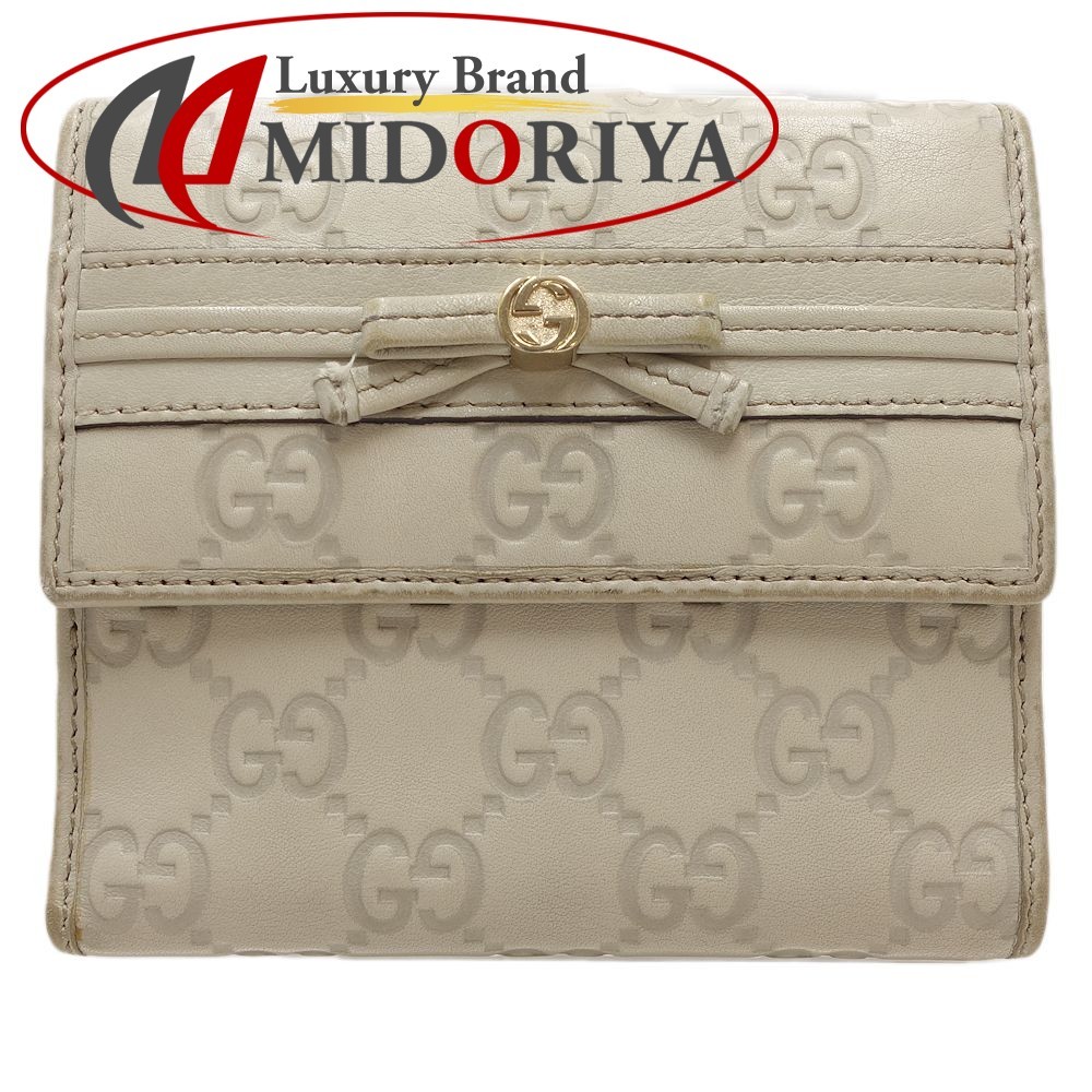 グッチ GUCCI Wホック グッチシマ 256997 二つ折り財布 レザー アイボリー /083701【中古】拍卖