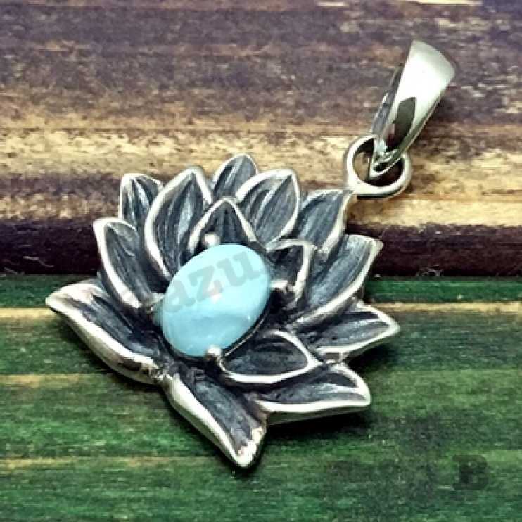 閉店処分在庫少世界三大ストーン【蓮】天然石ラリマーロータス★本物シルバー925ネックレストップ拍卖