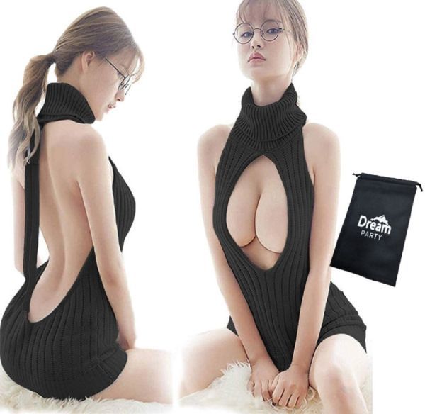 童貞を殺すセーター ニット ブラック タートルネック コスプレ レディース 女性 可愛い プレゼント ノースリーブ ニットワンピース dp605拍卖