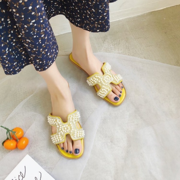 送料無料★新品 サマーサンダル パール ビジュー サンダル 履きやすい 可愛い 華やか おしゃれ★39/イエロー拍卖