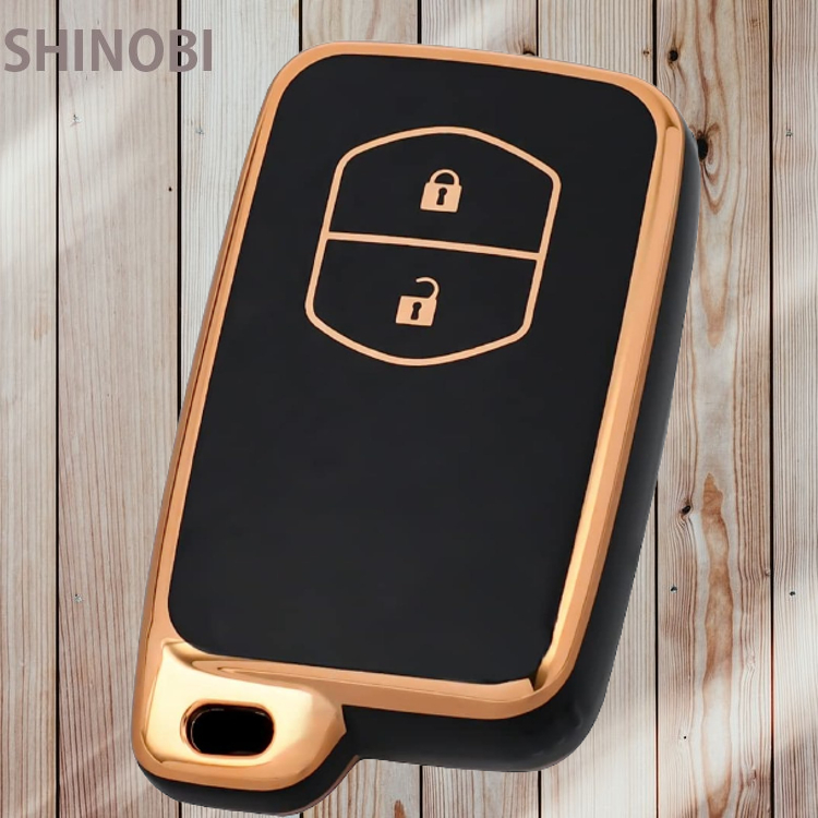 トヨタ車専用 TPU製スマートキーケース プリウス30系・プリウスα・アクア・86・ヴィッツ・カローラ など2ボタンスマートキーカバー 金黒色拍卖