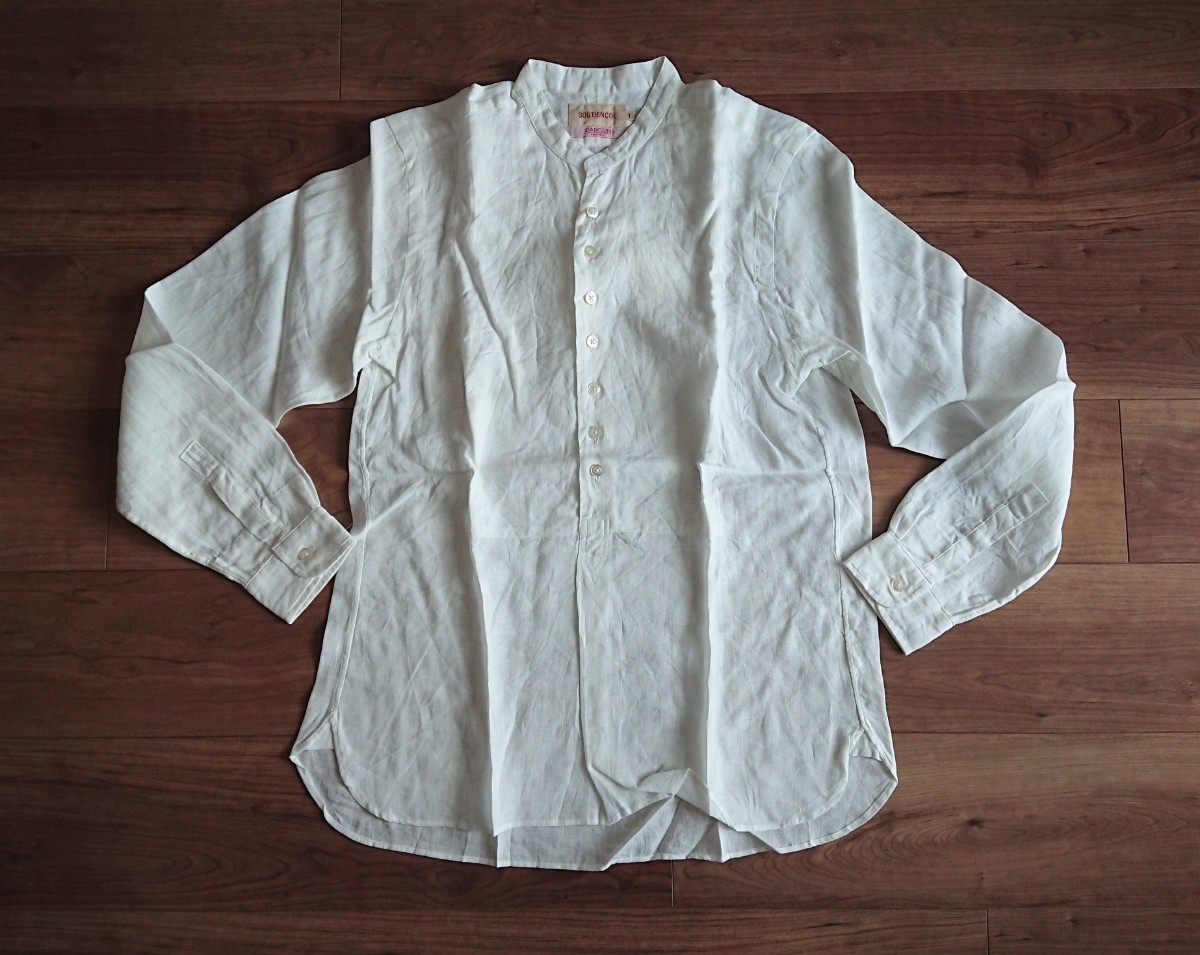 SOUTIENCOL スティアンコル*バンドカラー シャツ アルビニ リネン ホワイト サイズ1/HAVERSACK拍卖
