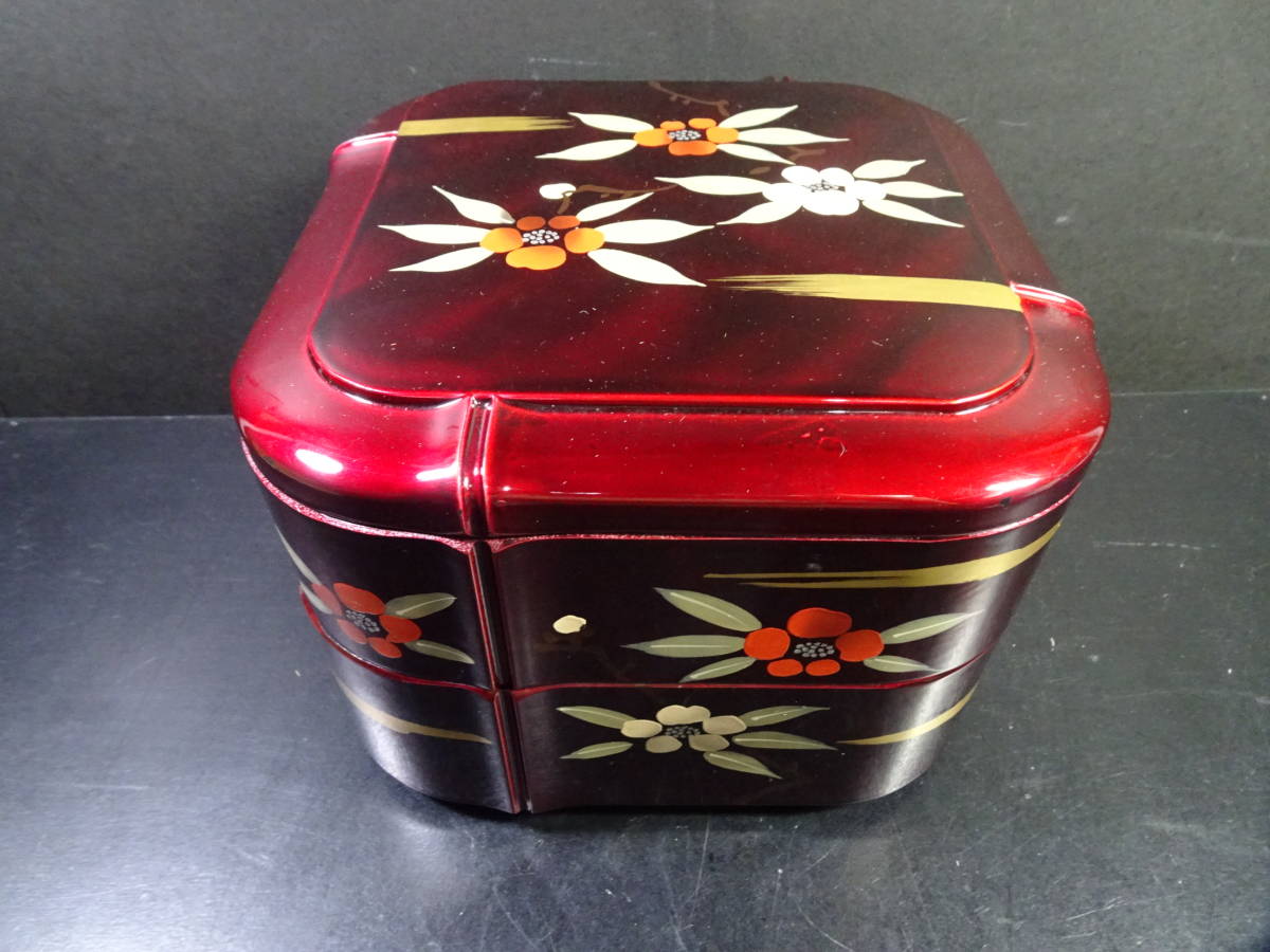 ★重箱 2段 フェノール 竹渕二段重 暁雲 茶 花 特選 漆器 アンティーク コレクション拍卖