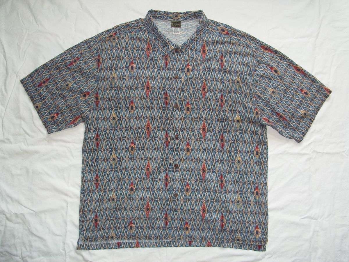 ☆美品☆ 90s ビンテージ Teva テバ カヌー カヤック 総柄 アロハシャツ sizeXL ブルー ☆USA古着 アウトドア サンダル 80s OLD パタロハ拍卖