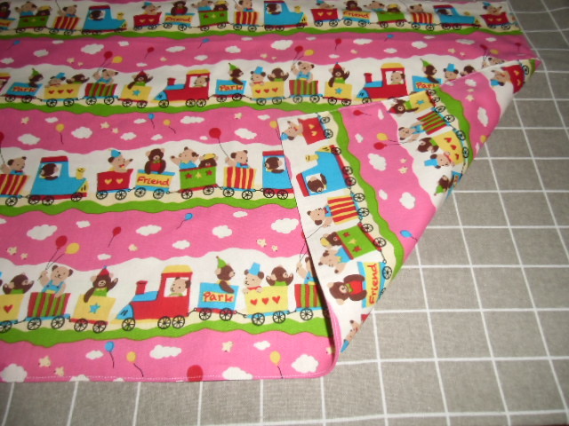 No.100 大判裏付ランチョンマット ハンドメイド 40x60 アニマル列車 ピンク 女の子拍卖
