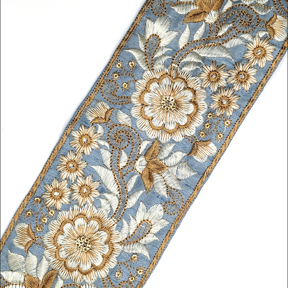 インド刺繍リボン 約91mm 水色 SB004拍卖