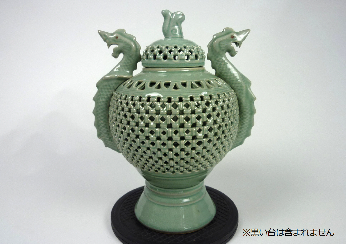 青磁 香炉 海岩 龍・リス 置物 飾り壺 置物拍卖