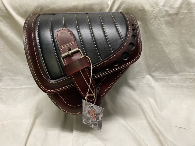 Lucky Custom Leather製 本革サドルバッグ イタリアンレザー ダークブラウン×ブラック スティード シャドウ ドラッグスター バルカン拍卖