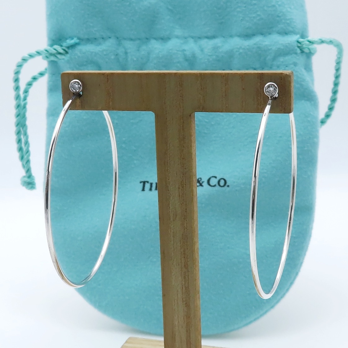 【送料無料】 極希少 美品 Tiffany&Co. ティファニー バイザヤード ダイヤモンド フープ シルバー ピアス AG925 エルサペレッティ YO12拍卖