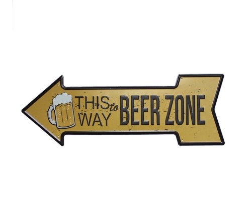 A579 メタル サイン 金属 製 ブリキ 看板 プレート 店 バー 居酒屋 カフェ 案内 矢印 左 ビール ビア ホール 酒 BEER ZONE拍卖