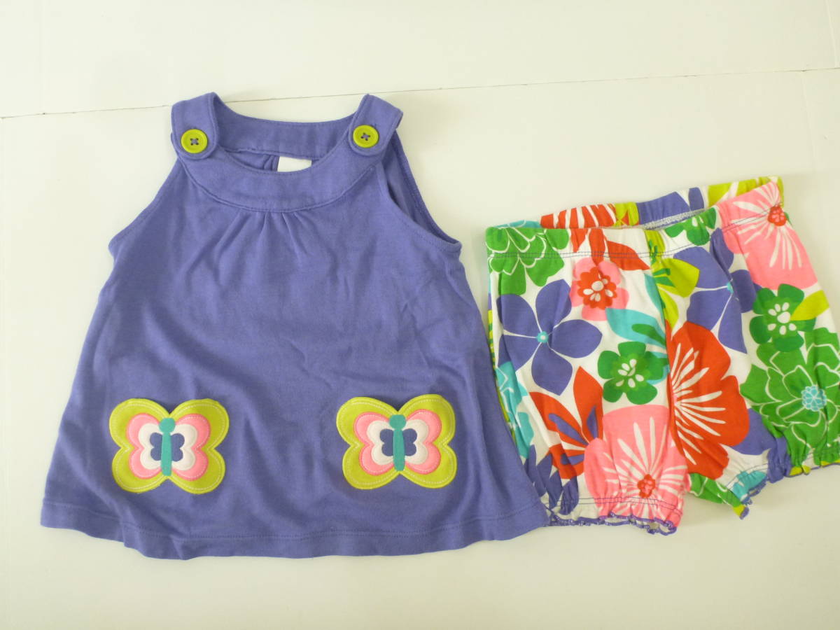 美品 carter's カーターズ ★紫 バタフライアップリケはポケットになっています 花柄パンツ 24m…身長80-90㎝  上下セット拍卖