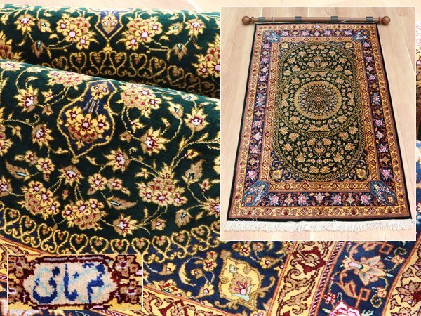 最高級傑作品 ペルシャ絨毯 クム産 有名バファイ工房作 110万ノット タペストリー 121.5×78㎝ 最上質シルク 厳選の逸品 独創的な花の絨毯拍卖