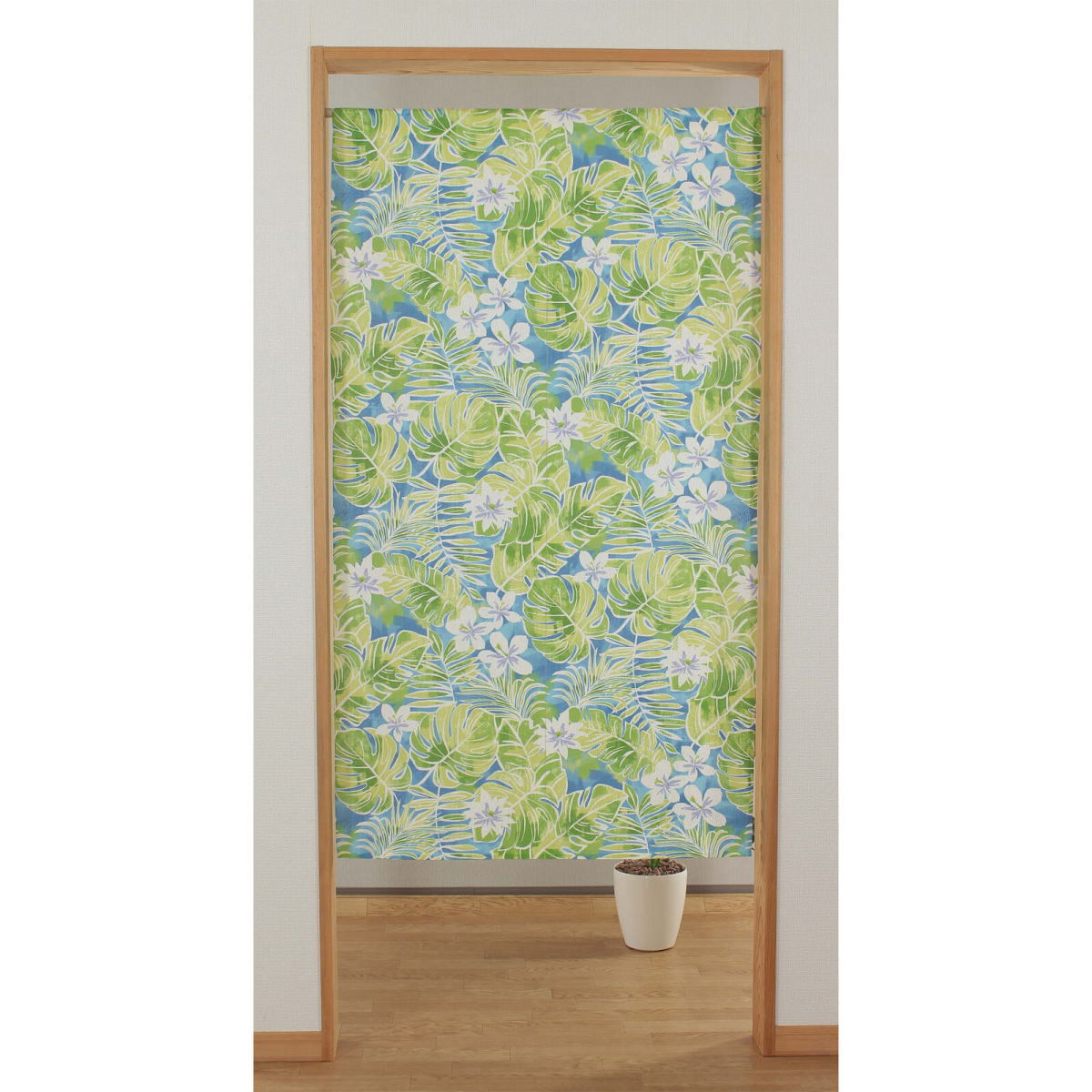 洋風のれん幅85×丈150cmモンステラ ハイビスカス 葉っぱ グリーンnaru-9105拍卖