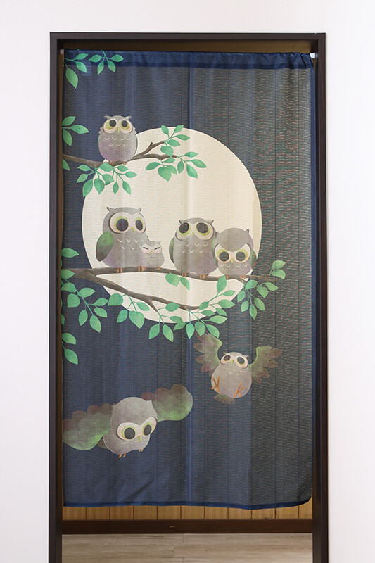 和風のれん85×150cm ふくろう一家ネイビーブルーyama-32012拍卖
