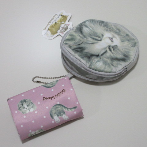 【グーグーワールド】フェイス型ポーチ付きエコバッグ ネコ スコテッシュフォールド/ピンク 猫拍卖