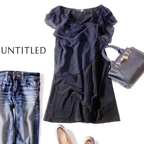 ☆☆ 美品 UNTITLED アンタイトル ☆☆ 上品綺麗め シフォン重ね ドレープ ワンピース 2号 M 春 夏 23C07拍卖