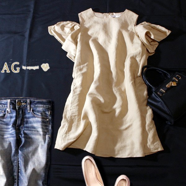☆☆ 美品 AG by アクアガール ☆☆ 可愛い カットショルダー リネン・レーヨン ワンピース M 春 夏 23E07拍卖