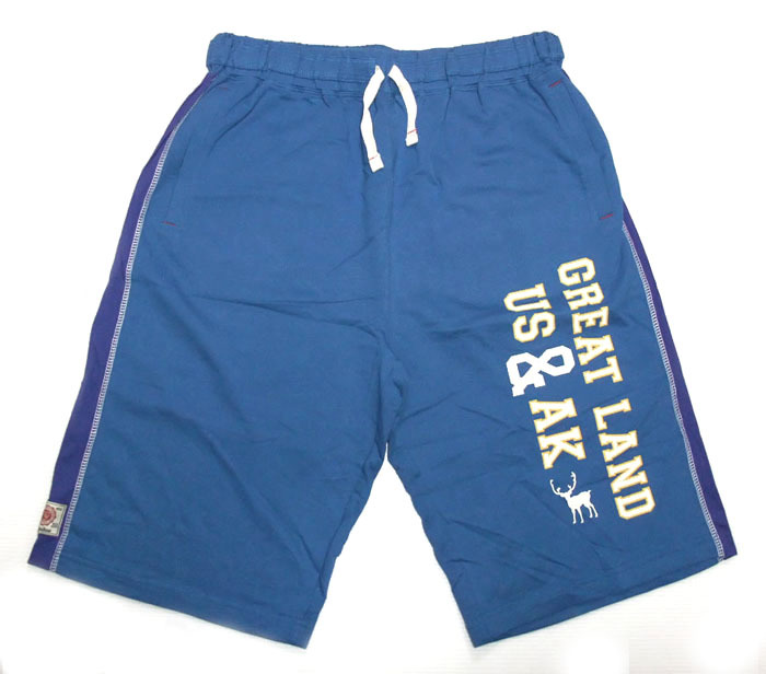 ミニ裏毛ショートパンツ ひび割れプリント 大きいサイズ Blue 2L CBP-4001 Caribou 1点限りの試作品 送料込み価格!拍卖