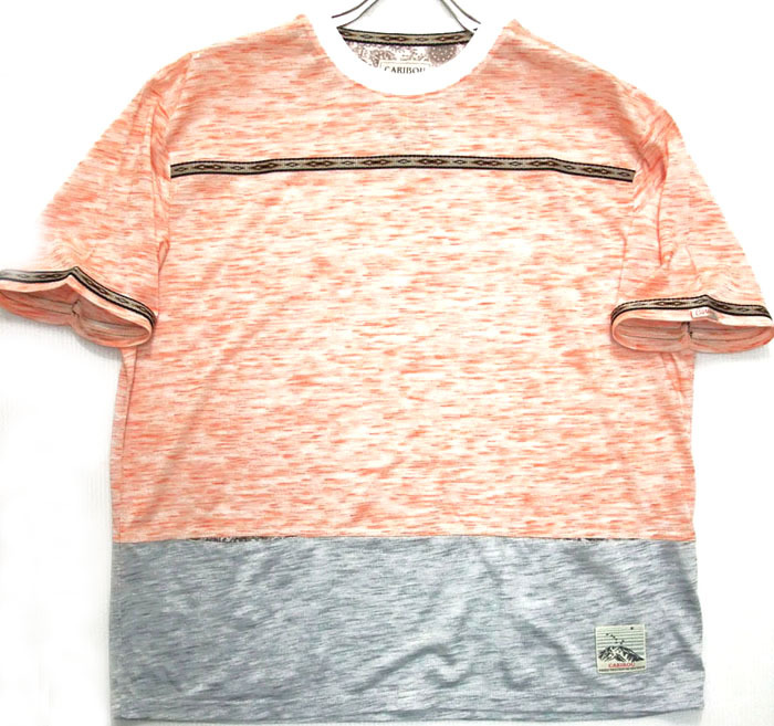 バイカラー 切り替えTシャツ 杢編み 大きいサイズ Orange 2Lサイズ Caribou CBC-1144 残りわずか 送料込み価格!拍卖