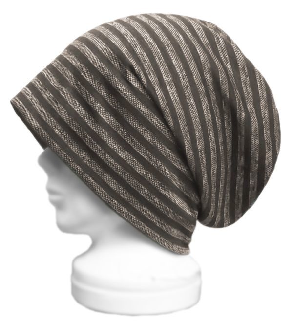 ◇送料無料◇ ハンドメイド◆ルーズワッチキャップ◆ボーダー柄ハーフリネンニット/茶系 ◇ゆったり・小顔効果・オールシーズン着用◇拍卖