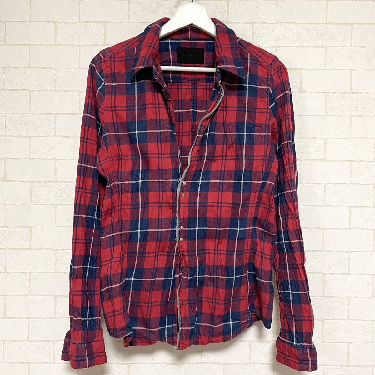 Junhashimoto フックシャツ シワ加工 チェック 1061610034 size2 ジュンハシモト B’2nd別注拍卖