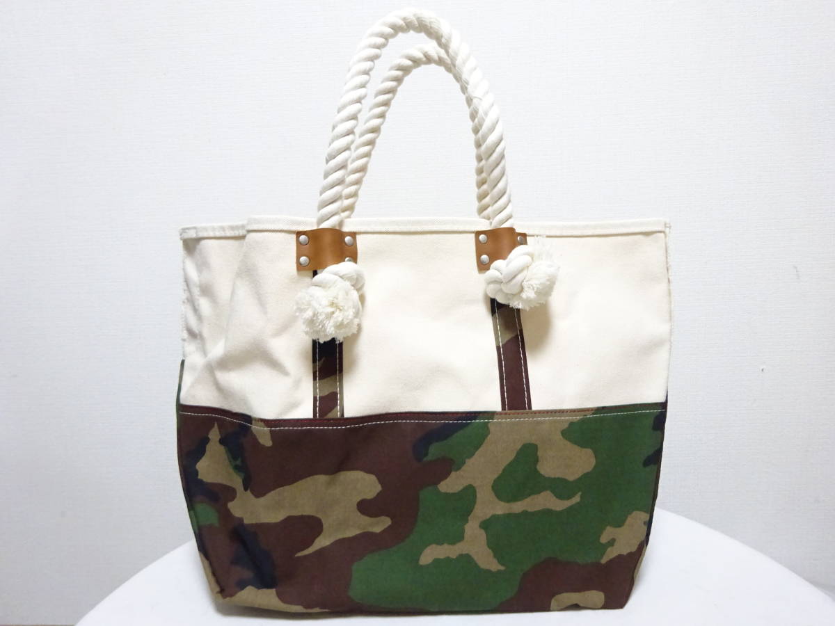 L.LBEAN エルエルビーン シグネチャーボートアンドトートバッグ 生成り×迷彩柄 カモフラ柄 USA製 アメリカ製拍卖