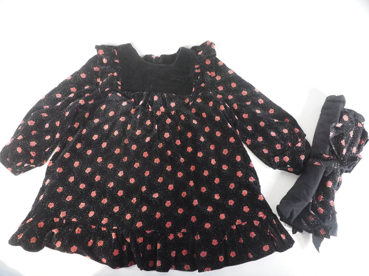 昭和レトロ ハンドメイドの子供用花柄ワンピース 1970年代 服のサイズ 着丈44cm 身幅35cm 袖丈30cm 生地が厚めの花柄のワンピース TCU507拍卖