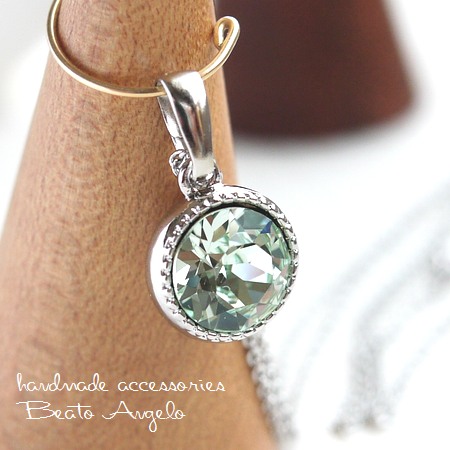 ◇◇+angelo+スワロフスキー 1088のネックレス(n-042)クリソライト S シンプル 一粒 ライトグリーン拍卖