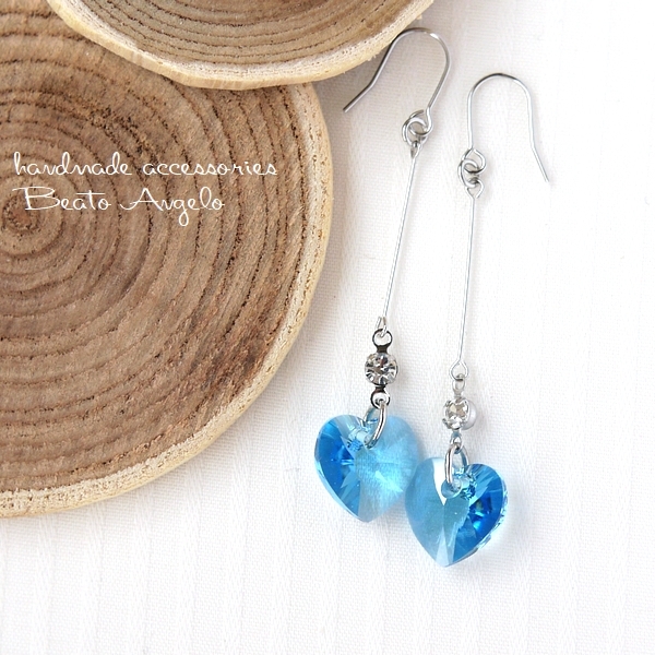 ◆+angelo+スワロフスキー 6228とラインストーンのピアス(p-067)アクアマリン S ハート ライトブルー拍卖