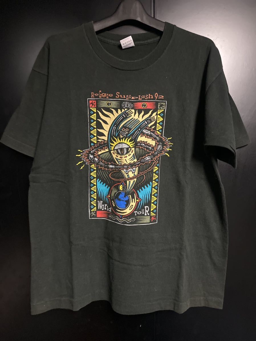 90'S 当時物 REGGAE SUNSPLASH Tシャツ ヴィンテージ サイズL レゲエTシャツ USA製 ボブマーリー シングルステッチ ブラック拍卖