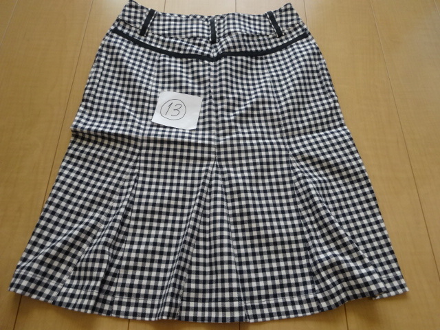 ⑬used★レディースMISS.J裾プリーツかわいい黒×白チェック柄スカート★美ラインスカート・67・日本製拍卖