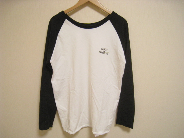 BEAMS LIGHTS ビームスライツ ラグランTシャツ 長袖 BEAUTY IN SIMPLICITY 白×黒 ホワイト×ブラック サイズ38拍卖