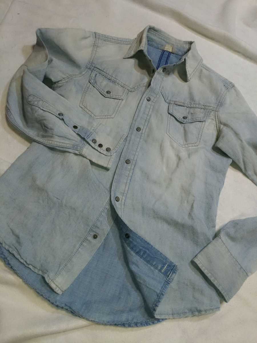 DIESEL ディーゼル USEDウオッシ加工★ 長袖 ウエスタン デニム シャツ Sz.XS 麻混/リネン メンズ ディーゼルジャパン拍卖