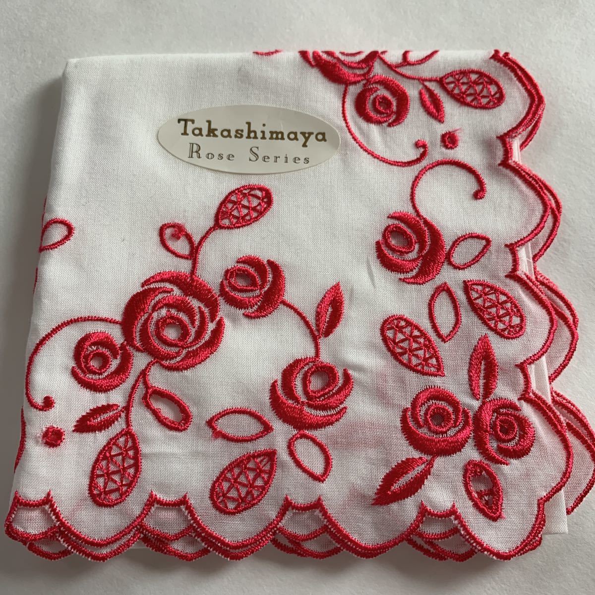 Takashimayaタカシマヤ オリジナル ハンカチ スカラップ 刺繍 未使用B拍卖