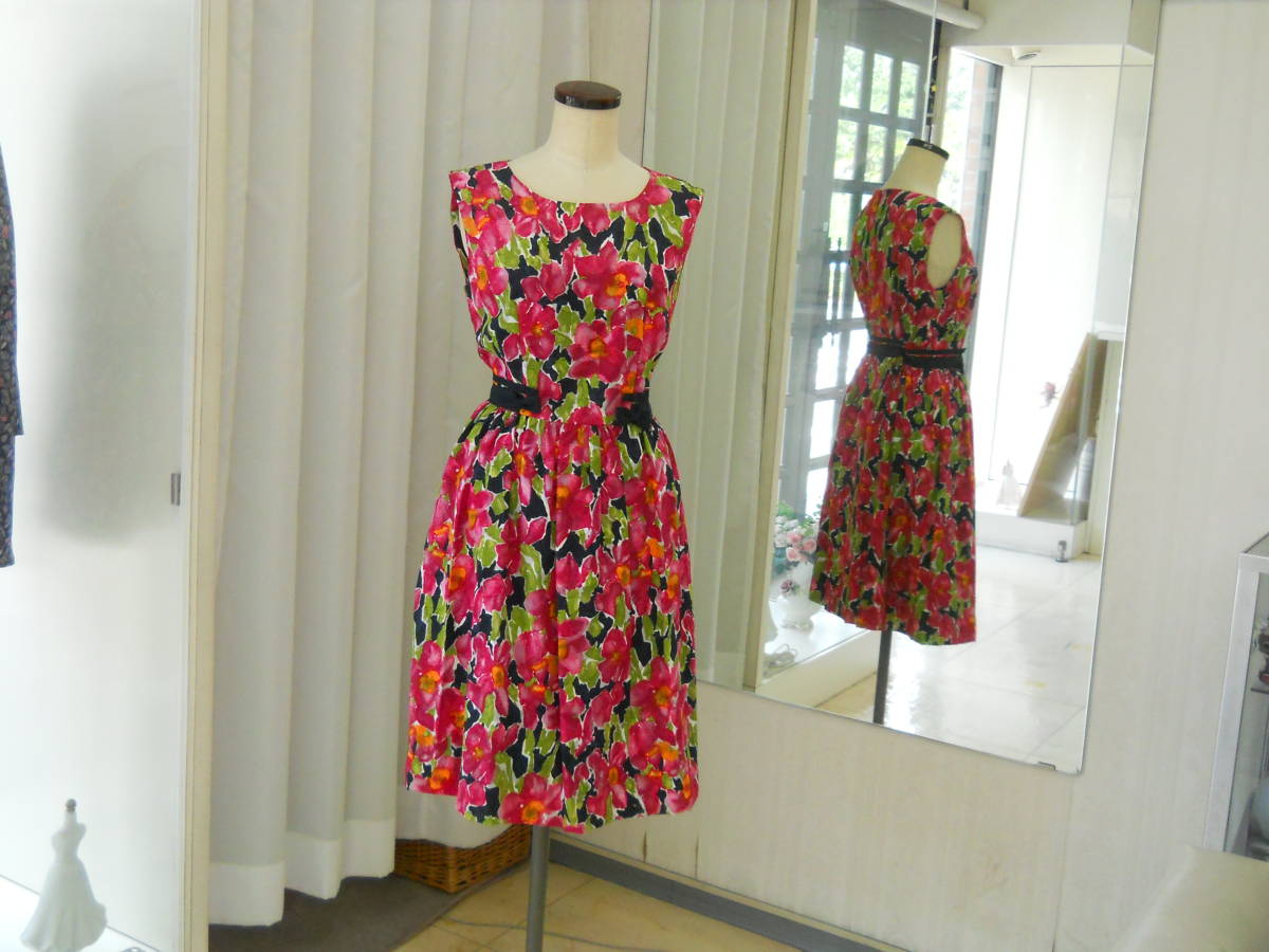 love74♪ ワンピース 国産華やかな花柄プリント 11号拍卖