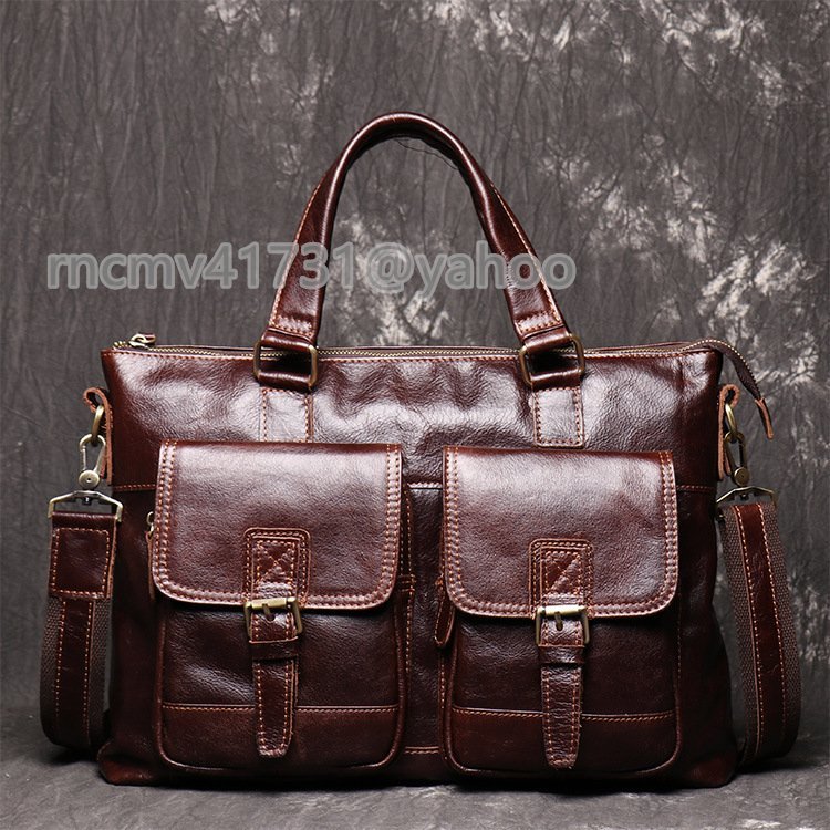 「81SHOP」本革 ビジネスバッグ 牛革メンズバッグ 大容量 ショルダーバッグ 通勤鞄 14インチ対応 ブリーフケース 収納豊富 出張 旅行兼用拍卖