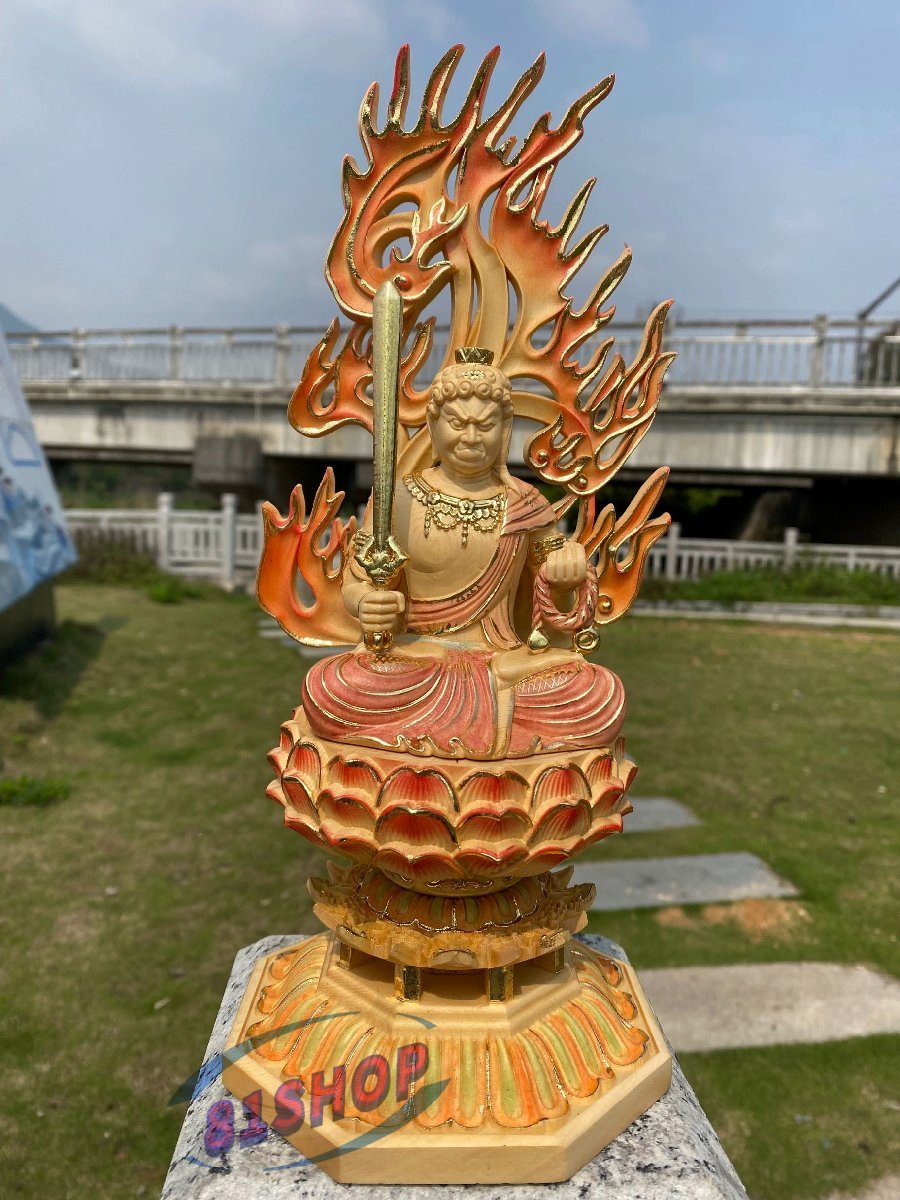 「81SHOP」極上品★ 彩色不動明王座像 木彫仏像 仏教美術 精密細工 仏師で仕上げ品 高さ28cm拍卖