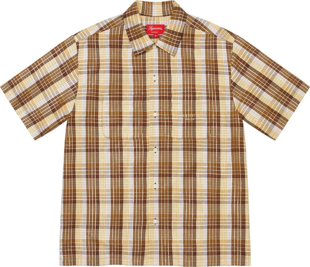 【新品未使用】 23SS 新品 SUPREME シュプリーム metallic plaid s/s shirt シャツ 半袖 BROWN S ブラウン 茶色 即決早い者勝ち拍卖