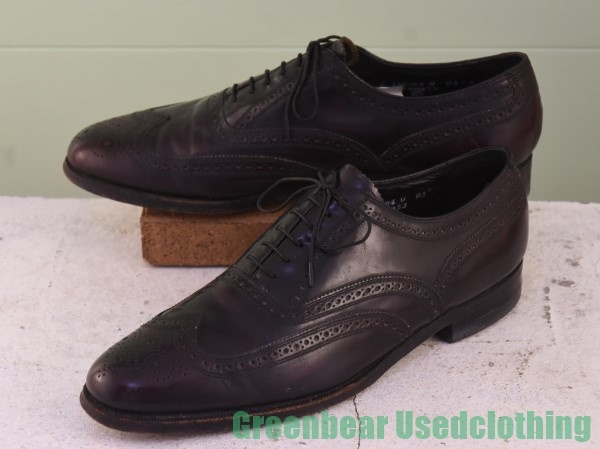 W542◆ビンテージ【フローシャイム】ビジネスシューズ ウィングチップ 良い味 雰囲気抜群 ワイズ細め 黒 ブラック メンズ 11D 29cm拍卖