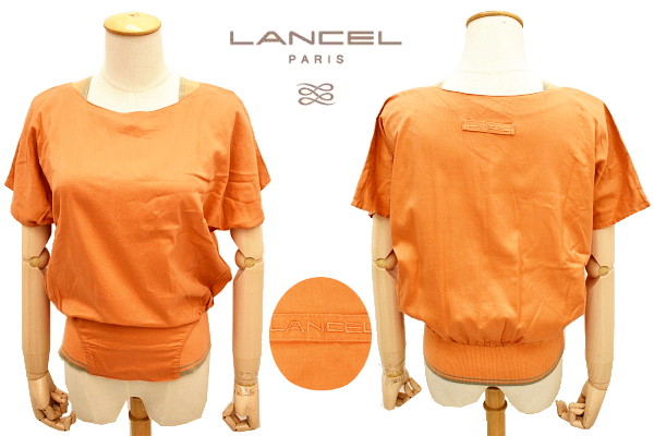 Y-6167★送料無料★美品★LANCEL SPICE PARIS ランセル★正規品 優しい手触りレーヨン オレンジ ドルマン 半袖 カットソー シャツ 9号 M拍卖