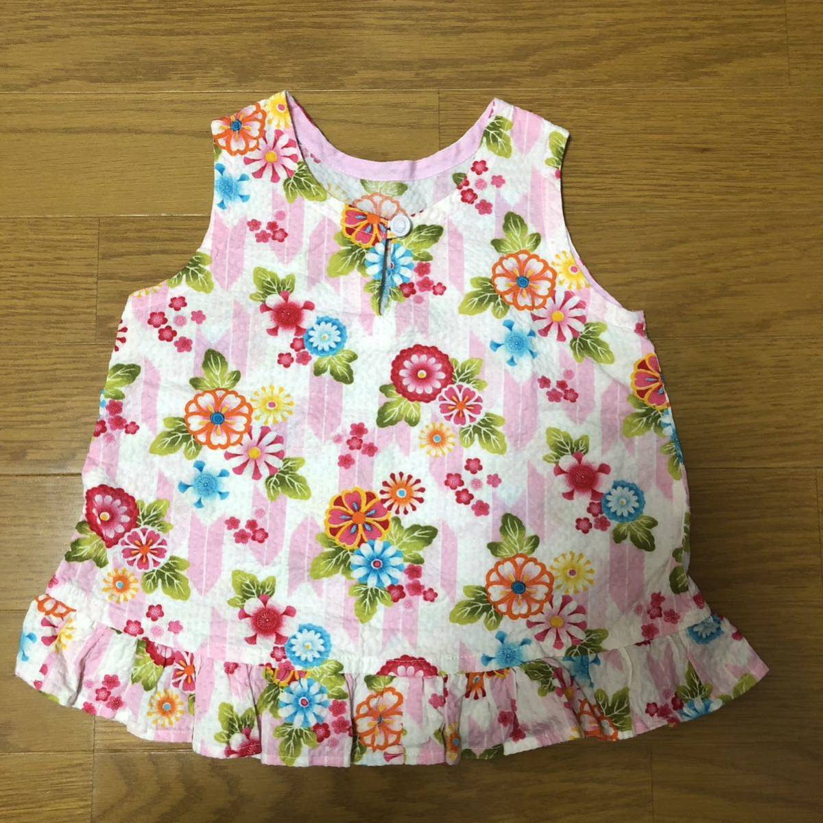 美品 ハンドメイド リップル地 和柄 ワンピース 花柄拍卖